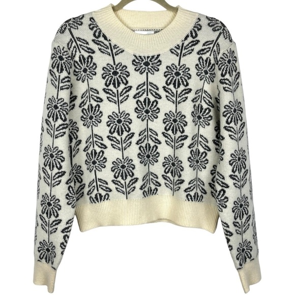 &Merci Cream & Gray Floral Print Cropped Sweater Size Large - Picture 1 of 13